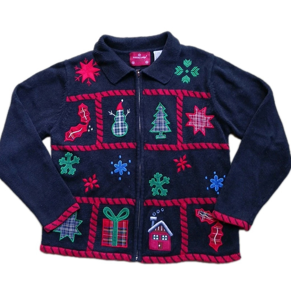 Holiday Lodge Northcrest Black Zip Up Cardigan Sweater